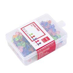 Deli 0030 Transparent 23mm Push Pin - Assorted Color - 100 Pins x (Box of 24)