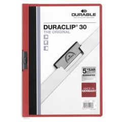 Durable Duraclip 30 File - A4 - 30 Sheets - Red (Pack of 25)