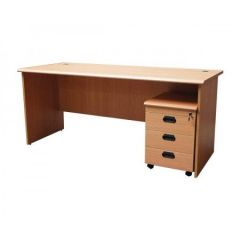 Mazaya MF030 Straight Table with 3 Drawer Mobile Pedestal - Beige - 160 x 74 x 75 cm