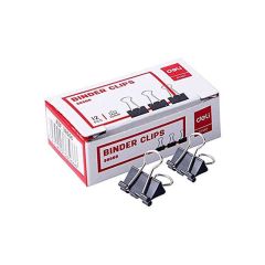 Deli E38566 Binder Clips - 15mm - Black - 12 Clips / Pack