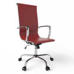 MHM Ultimate 031H Eames Replica Ribbed PU Chrome High Back Chair, Maroon