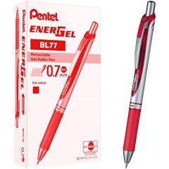 Pentel BL77 Energel Xm Retractable Rollerball Pen - 0.7mm Ball - Red (Pack of 12)