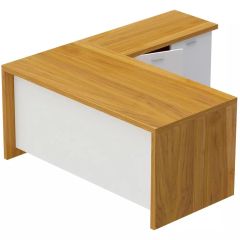 MHM Zelda M225 L-Shape Executive Workstation Desk, Light Walnut