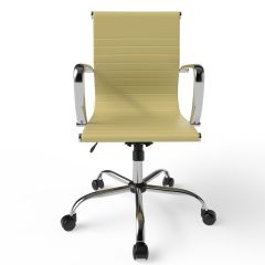 MHM Ultimate 031L Eames Replica Ribbed PU Chrome Low Back Chair, Beige