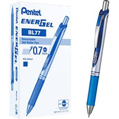 Pentel BL77 Energel Xm Retractable Rollerball Pen - 0.7mm Ball - Blue (Pack of 12)