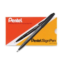 Pentel S520 Fiber Tip Sign Pen - 2mm Tip - Black (Pack of 12)