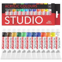 Phoenix PA1212S Studio Acrylic Colours with Paper Box Set ABL Tube, 12 x 12ml