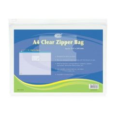 FIS FSPGT57-A4 Plastic Clear Zipper Bag - A4 - Transparent (Pack of 24)