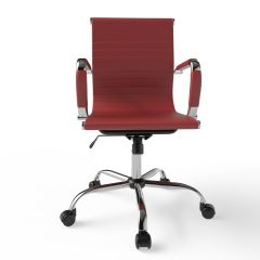 MHM Ultimate 031L Eames Replica Ribbed PU Chrome Low Back Chair, Maroon