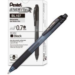 Pentel BL107 EnerGel X Retractable Gel Ink Pen - 0.7mm - Black (Pack of 12)
