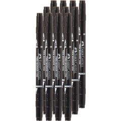 Faber Castell Twin Marker, Medium Point 1mm & Fine Point 0.4mm, Black (Pack of 12)