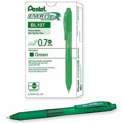 Pentel BL107 EnerGel X Retractable Gel Ink Pen - 0.7mm - Green (Pack of 12)