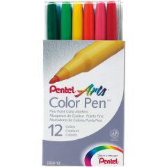 Pentel S360-12 Fibre Tip Color Pens - Assorted Color (Pack of 12)