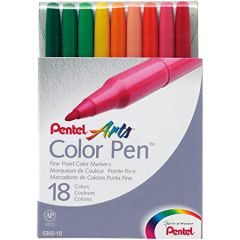 Pentel S360-18 Fibre Tip Color Pens - Assorted Color (Pack of 18)