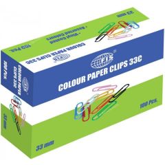 FIS FSPS33C Color Paper Clip - 33mm - Assorted Color - 100 Clips / Pack