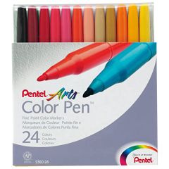 Pentel S360-24 Fibre Tip Color Pens - Assorted Color (Pack of 24)