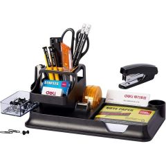 Deli E38252A Stationery Desk Organiser Set with Office Products, Black
