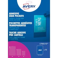 Avery L7083-10 Self-Adhesive Repositionable Clear Sign Pocket for A4 Sheet