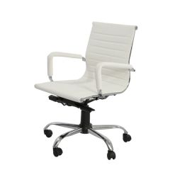 Mazaya MF 05024 Medium Back Chair - White In Leather