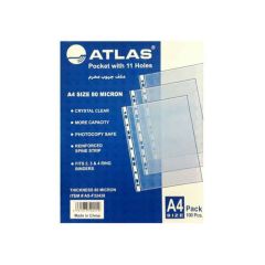 Atlas AS-F32438 Sheet Protector - A4 - 80 Micron - Clear (Pack of 100)