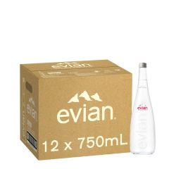 Evian Pure Natural Mineral  Water - 750ml Glass Bottle x (Pack of 12)