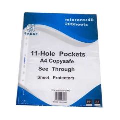 Sadaf SDF8049 Sheet Protector with 11 Hole Pockets - 40 Micron - A4 - 20 Sheets
