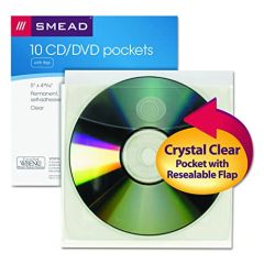 Smead 68144 Self-Adhesive Poly CD/DVD Pocket with 10 Pockets - 5" W x 4-15/16"H - Clear