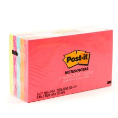 3M 655-5PK Neon Colour Post-it Notes - 3" x 5" - 100 Sheets x 5 Pads / Pack 