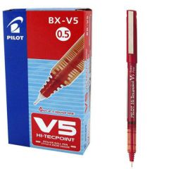 Pilot BX-V5 Hi-Tecpoint Extra-Fine Rollerball Pen - 0.5mm - Red (Pack of 12)