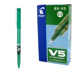 Pilot V5 Hi-Tecpoint Extra-Fine Rollerball Pen - 0.5mm - Green (Pack of 12)