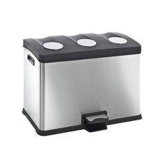 EKO 3-In-1 Stainless Steel Kitchen Waste Recycle Bin - Silver - 36 Liter