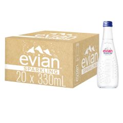 Evian Sparkling  Natural Mineral  Water - 330ml Glass Bottle x (Pack of 20)