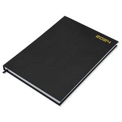 FIS FSDI41E24 BK Vinyl Hard Cover Diary with Ribbon Book Marker, 60gsm, A4